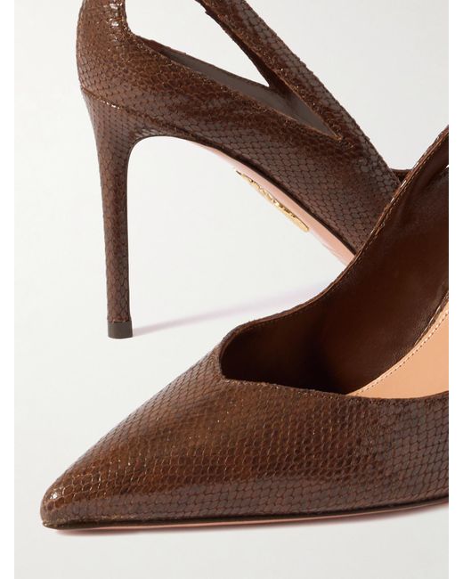 Aquazzura Brown Sheeva 85 Pumps Aus Leder Mit Schlangeneffekt Und Cut-Out