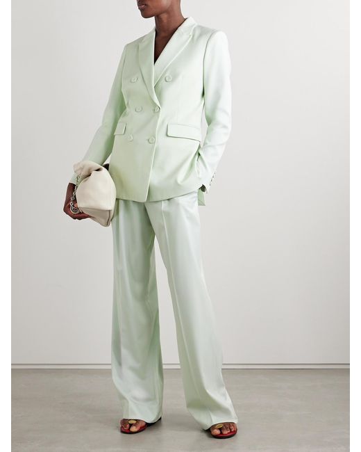Another Tomorrow White Pleated Wool-Blend Wide-Leg Pants