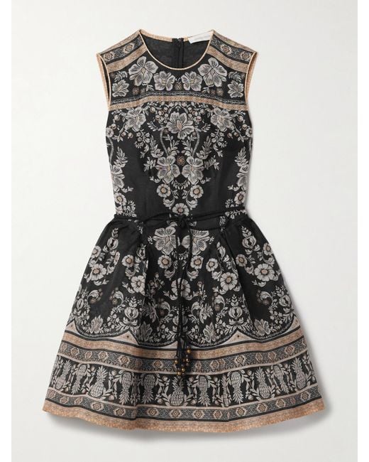 Mini-Robe En Organza De Lin Et De Soie Mélangés À Imprimé Fleuri Et À Ceinture Balance Zimmermann en coloris Black