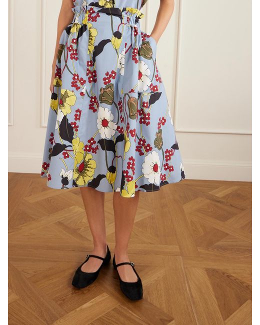 Marni White Paneled Floral-Print Cotton-Poplin Midi Skirt