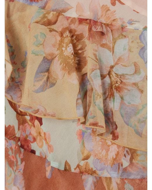Robe Longue En Crêpe De Chine De Coton Et De Soie Mélangés À Imprimé Fleuri Et À Volants Awaken Zimmermann en coloris Natural