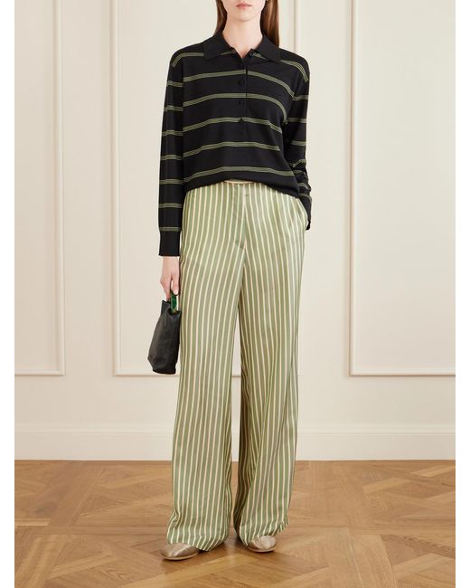 Dries Van Noten Black Striped Merino Wool Polo Shirt