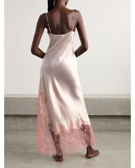 Carine Gilson Pink Lace-Trimmed Silk-Satin Nightdress