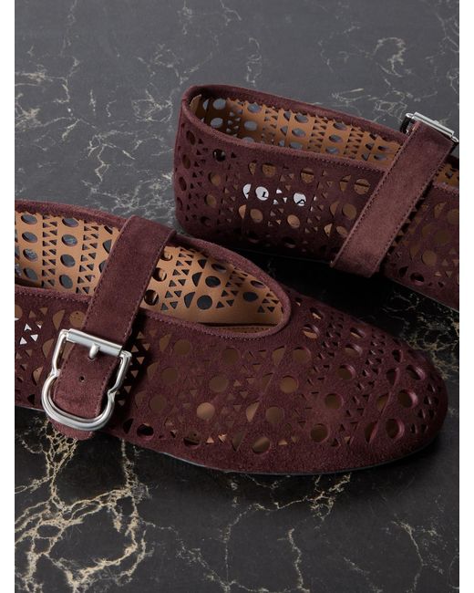 Alaïa Brown Laser-Cut Suede Ballet Flats