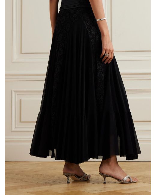 Loretta Caponi Black Griselda Tiered Tulle And Lace Maxi Skirt