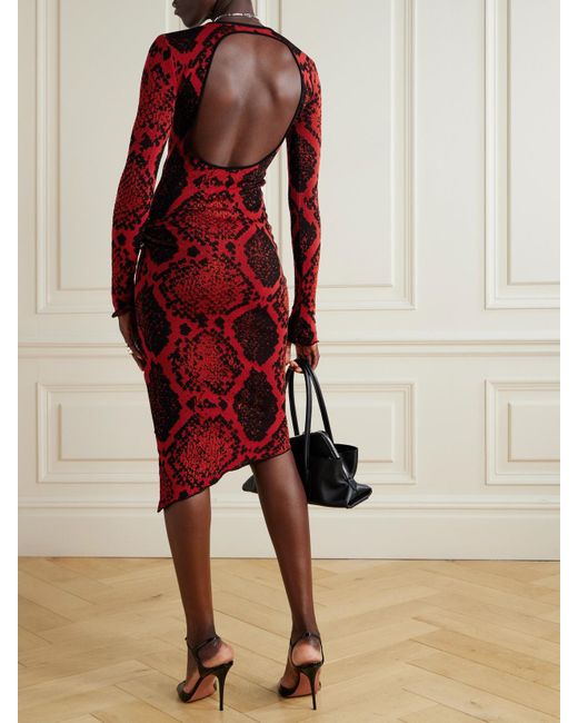 The Attico Red Rückenfreies Midikleid Aus Jacquard-Strick Mit Raffung