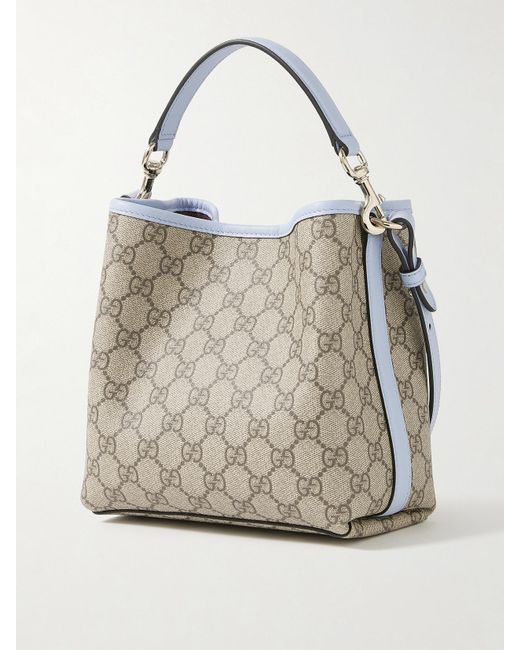 Gucci Natural Gg Emblem Beuteltasche Aus Beschichtetem, Bedrucktem Canvas Mit Lederbesätzen