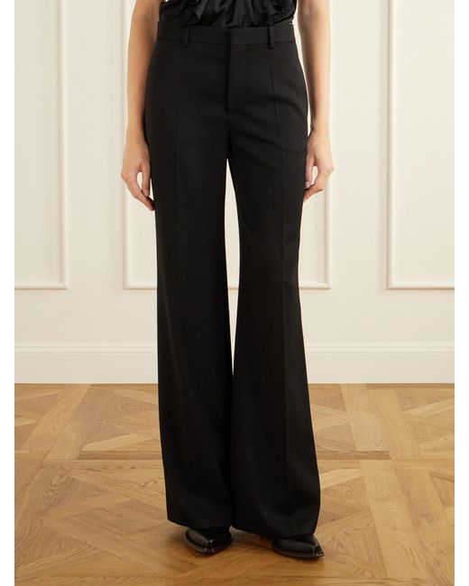 Chloé Black Pleated Wool And Silk Flared Pants