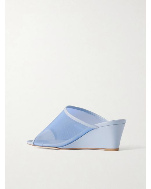 Aeyde Blue Suzanne Leather-Trimmed Mesh Sandals