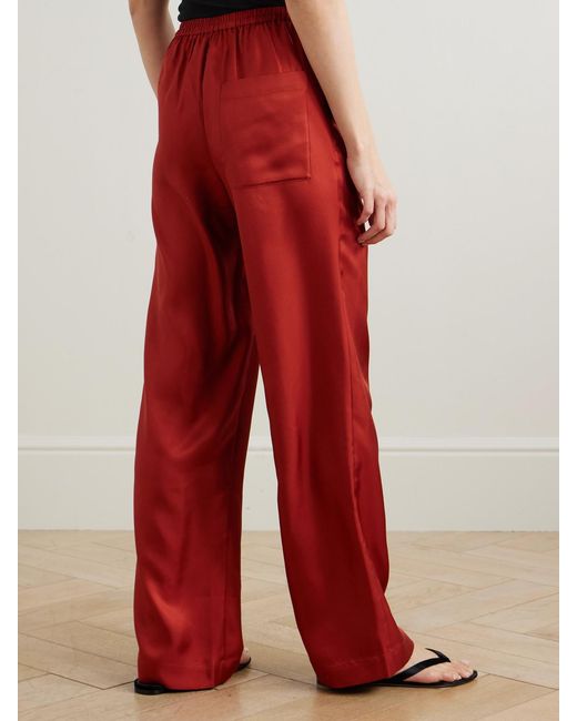 Loulou de Saison Red Alera Silk-Twill Wide-Leg Pants