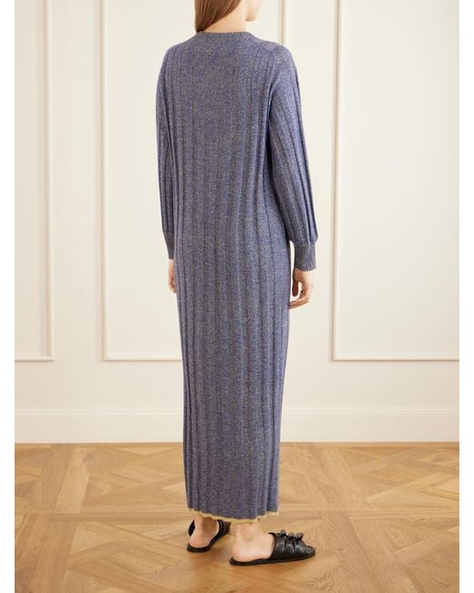 The Elder Statesman Blue Ribbed Cashmere Maxi Dress