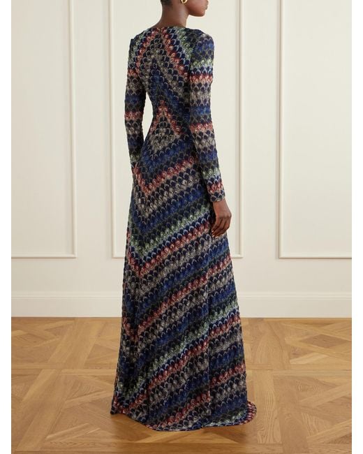 Missoni Blue Embellished Crochet-Knit Midi Dress