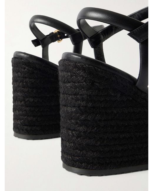 Gianvito Rossi Black 85 Leather Espadrille Wedge Sandals