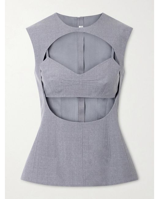 Jil Sander Gray Cut-Out Layered Wool Blouse