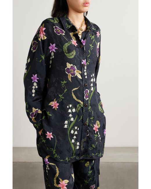Agua Bendita Blue + Net Sustain Cecilia Tesoro Floral-print Jacquard Shirt