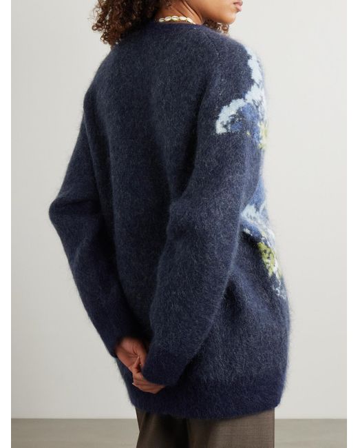 ALÉMAIS Blue Madalena Oversized-Cardigan Aus Jacquard-Strick