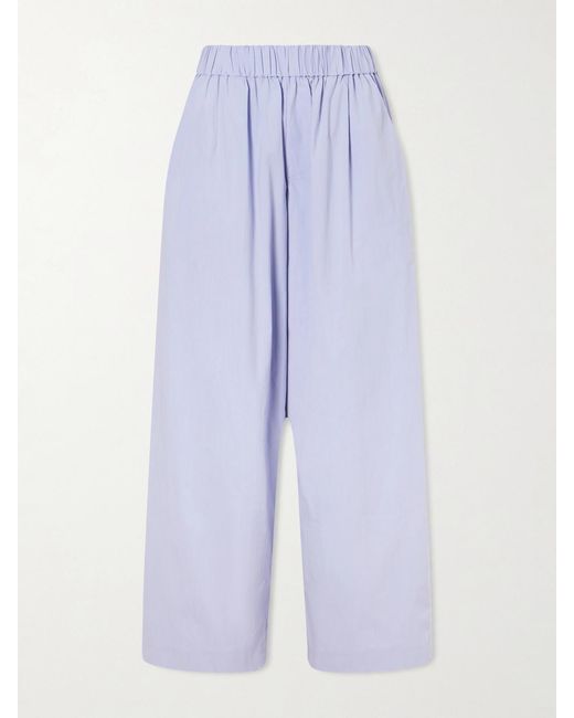 St. Agni Blue Everyday Cotton-Blend Poplin Wide-Leg Pants