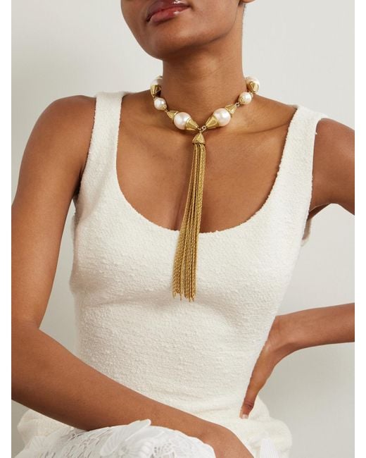 Sonia Petroff White Cascata Tasselled-Plated Faux Pearl Necklace