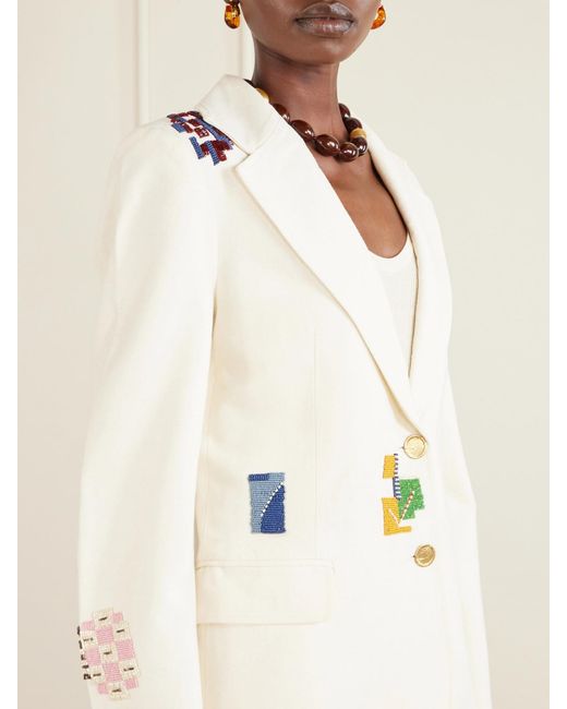 Alix Of Bohemia Natural Afternoon Abstract Tile Bead-Embellished Silk Blazer