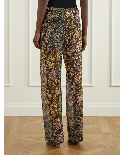 Dries Van Noten Multicolor Floral-Print Fil Coupé Organza Straight-Leg Pants