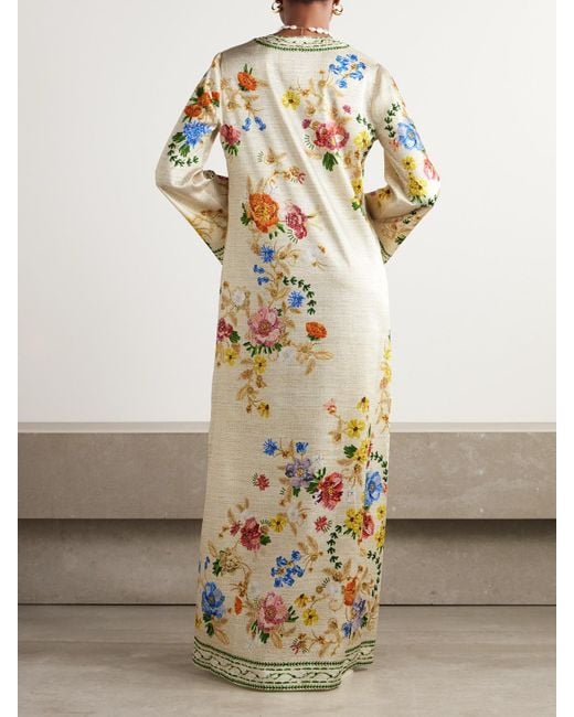 Mary Katrantzou Metallic Collins Floral-Print Twill Kaftan