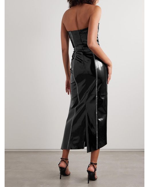 Salon 1884 Black Sioux Strapless Asymmetric Whipstitched Patent-Leather Dress