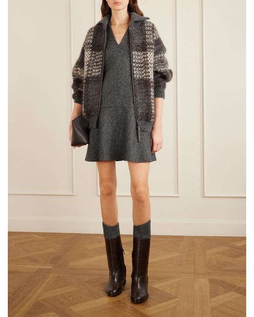 Brunello Cucinelli Black Bead-Embellished Wool-Trimmed Leather Ankle Boots