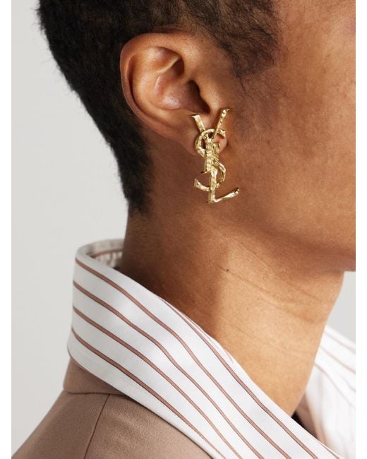 Saint Laurent Metallic Cassandre Hammered-Tone Single Clip Earring