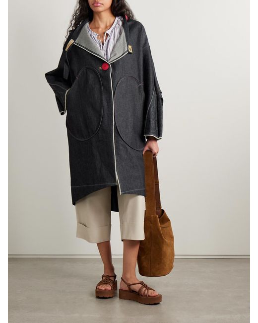 Thank You Have A Good Day Blue Paneled Embroidered Denim Jacket