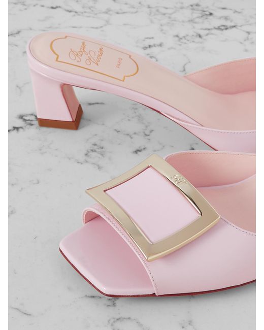 Roger Vivier Pink Trompette 45 Embellished Patent-Leather Mules