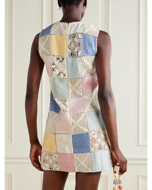 Mini-Robe Patchwork En Coton Crocheté Et En Lin Vita Sorbet Alix Of Bohemia en coloris Blue