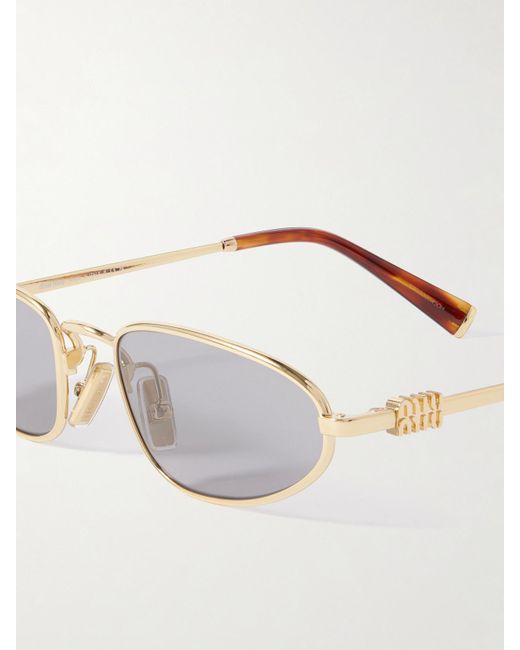 Miu Miu Metallic Goldfarbene Sonnenbrille Mit Ovalem Rahmen