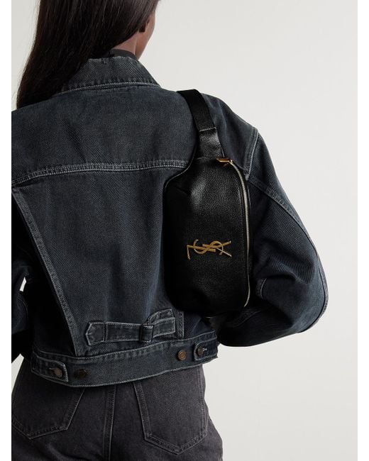 Saint Laurent Black Cassandre Textured-Leather Belt Bag