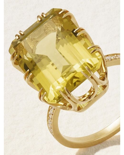 Ileana Makri Metallic Solitaire Crown 18-Karat, Topaz And Diamond Ring