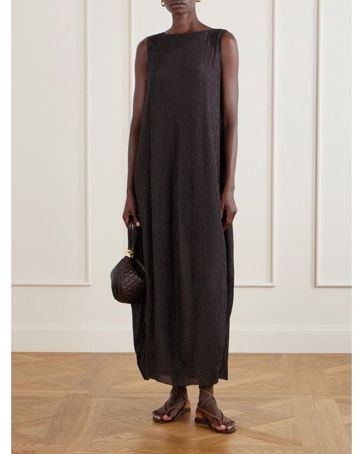 Cortana Black Anhelo Crinkled Silk-Chiffon Maxi Dress