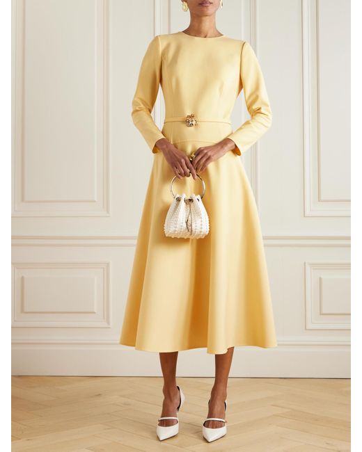 Oscar de la Renta Yellow Belted Wool-Blend Midi Dress