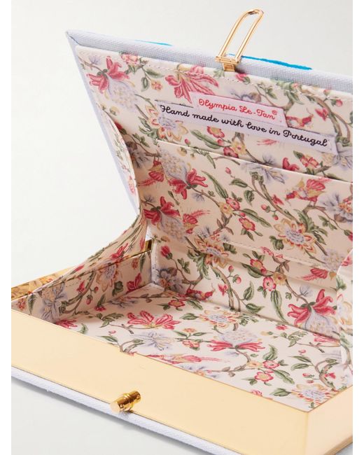 Olympia Le-Tan Blue St. Barth Embroidered Appliquéd Cotton, Wool And Silk-Blend Canvas Clutch