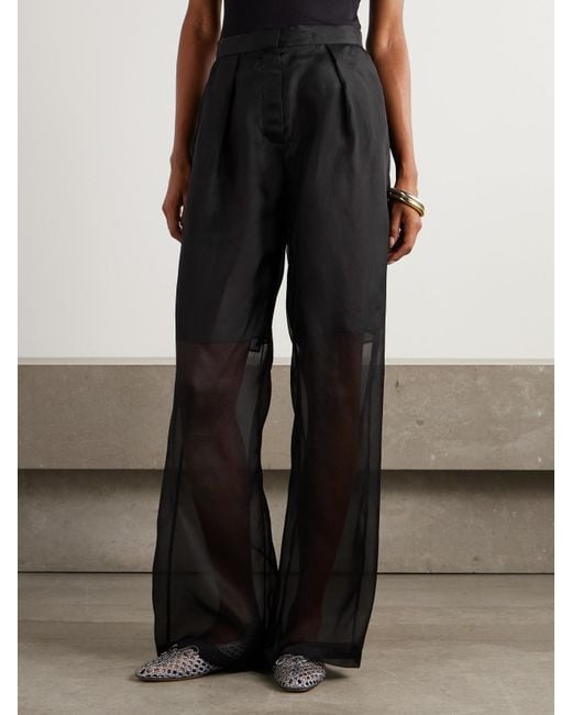 LeKasha Black Ostie Pleated Silk-Organza Wide-Leg Pants