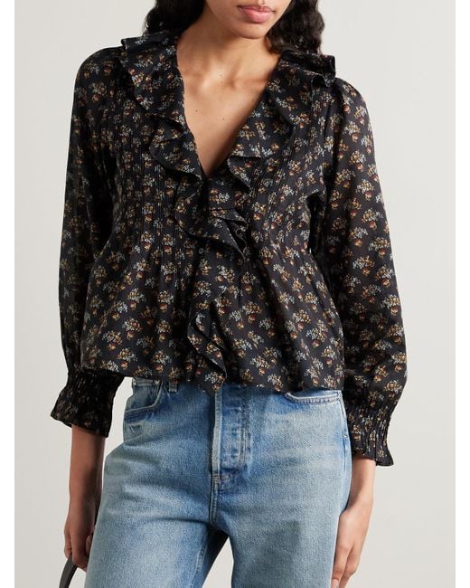 Doen Black Hardy Bluse Aus Biobaumwoll-Voile Mit Blumenprint, Biesen Und Volant