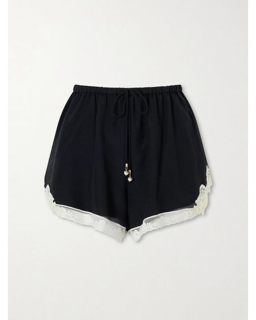 Zimmermann Black Roselight Lace-Trimmed Cotton And Silk-Blend Shorts