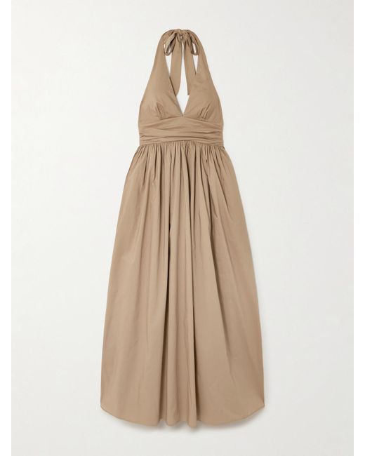 Matteau Natural Gathered Organic Cotton-Poplin Halterneck Maxi Dress