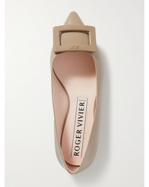 Roger Vivier Natural Gommettine Patent-Leather Point-Toe Flats