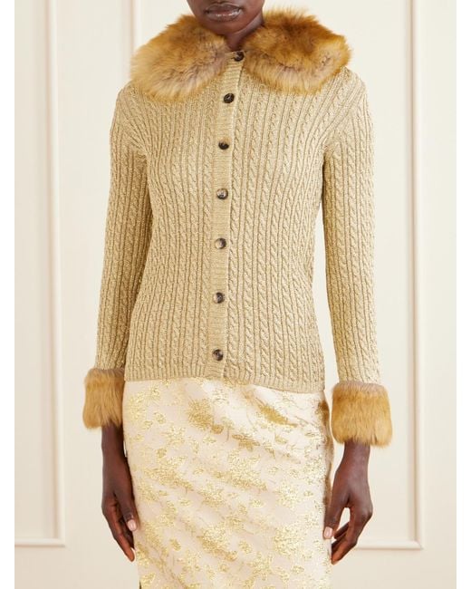 Saint Laurent Natural Shearling-Trimmed Lurex Cardigan