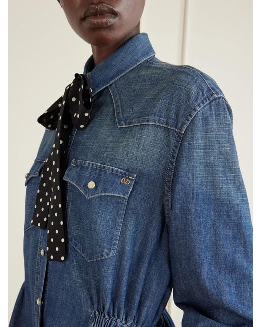 Valentino Garavani Blue Scarf-Detailed Denim Mini Dress