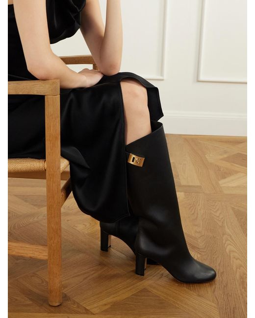 Ferragamo Black Elli 70 Embellished Leather Knee Boots