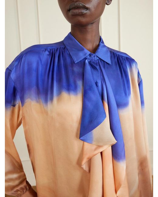 Ulla Johnson Blue Gesture Ruffled Dégradé Silk-Satin Blouse
