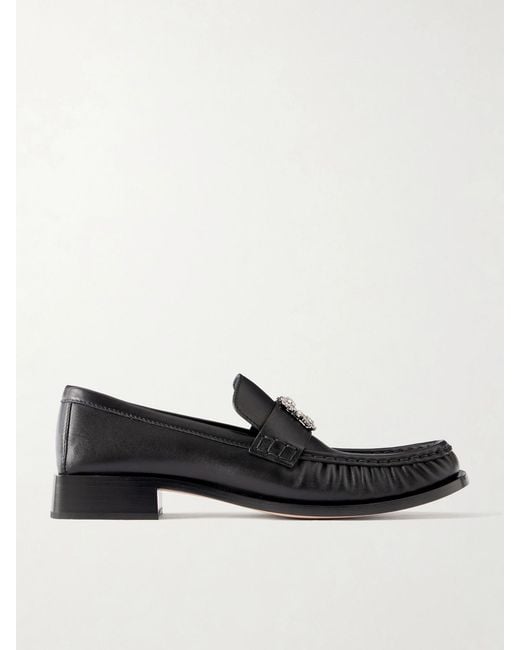 Roger Vivier Black Viv Moc 25 Embellished Gathered Leather Loafers
