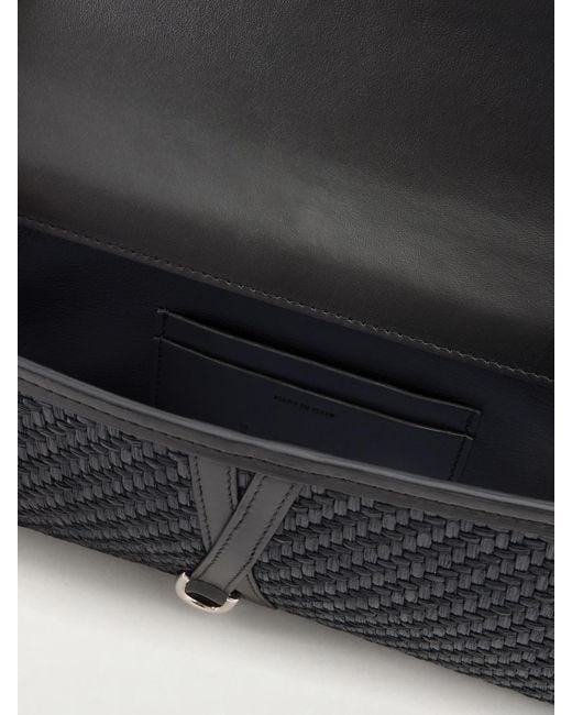 Liffner Gray Belted Leather-Trimmed Raffia Clutch
