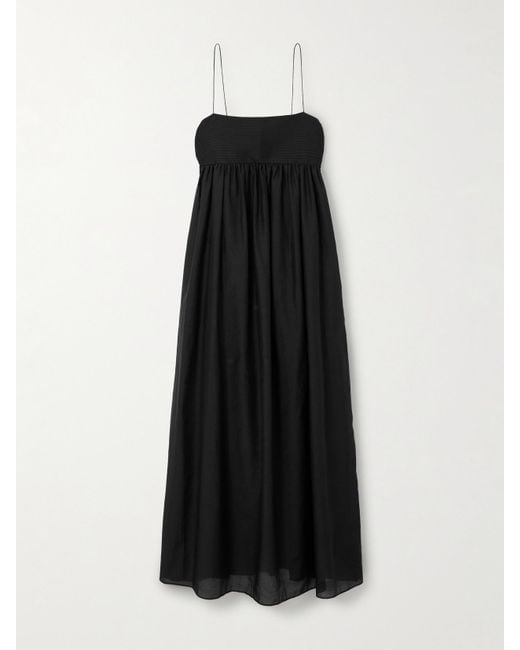 Matteau Black Pintucked Organic Cotton And Silk-Blend Maxi Dress