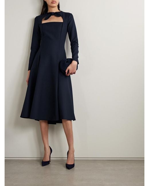 Oscar de la Renta Blue Tie-Neck Cutout Wool-Blend Midi Dress